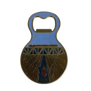 Vtg Souvenir Greece 2-sided Bottle Opener Corinth Canal & Ruin Enamel Brass